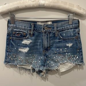 Hollister Studded Rhinestone Distressed Denim Shorts
